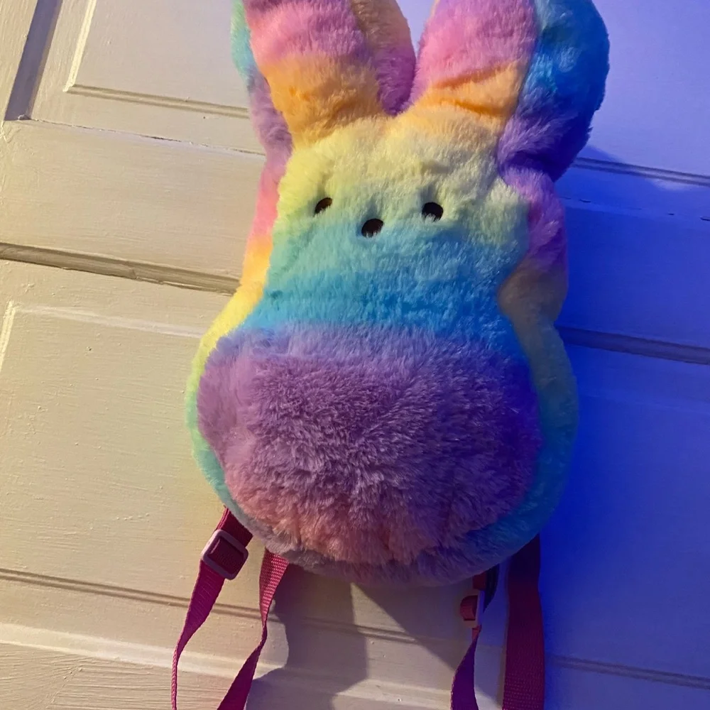 Peeps Zipper backpack Adorable Purple and Pink Stuffed Bunny Plush - Picture 9 of 14